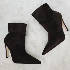 NEW Good American Icon Brown Suede Neoprene Heeled Ankle Boot